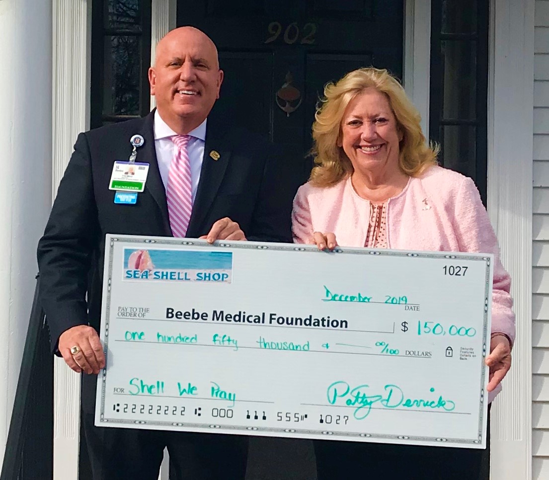 Tom Protack and Patty Derrick celebrate the excellent care Beebe gives to her and the community with her gift 